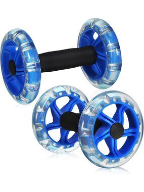 2 PCS Blue Dual Ab Roller Wheels Set Non Slip Abdominal Core Workout Tool